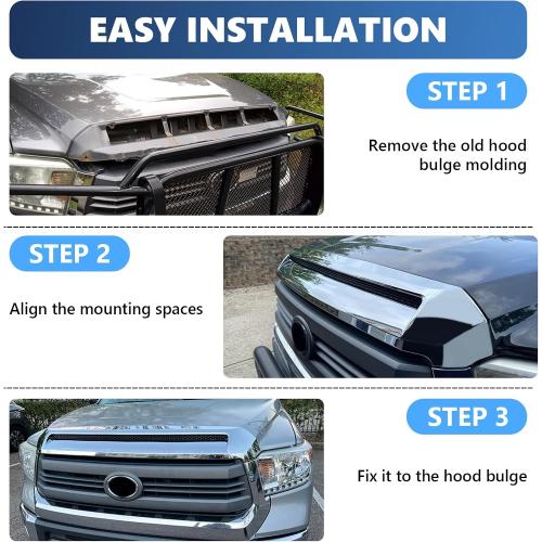 Front Upper Hood Bulge Molding Grille Trim Compatible with 2014-2021 Toyota Tundra Hood Scoop Grill Trim Hood Molding Replacement for 76180-0C030 (Chrome)