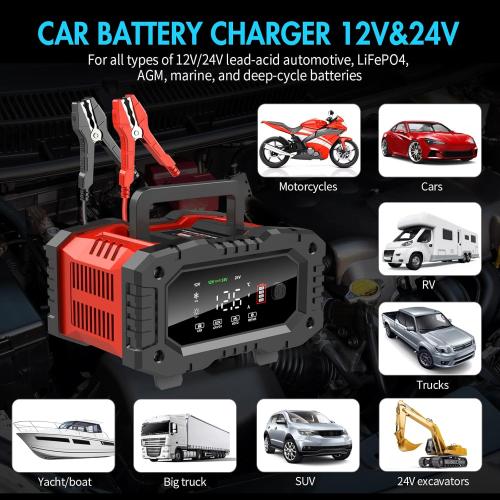 YONHAN Battery Charger 20A 12V/24V LiFePO4 Lead Acid Fully Automatic Battery Maintainer, Car Battery Trickle Charger Automotive w/Repair, Winter Mode, for AGM, STD, Gel, Deep Cycle Batteries