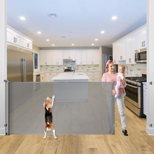 42 Inch Extra Tall Pet Gate for Stairs Prevent Kid/Pet from Jumping Over 115 Extra Long Baby Gates for Large Openings Wide Baby Gate for Doorway Retractable Tall Child Gates for Wide Openings, Gray