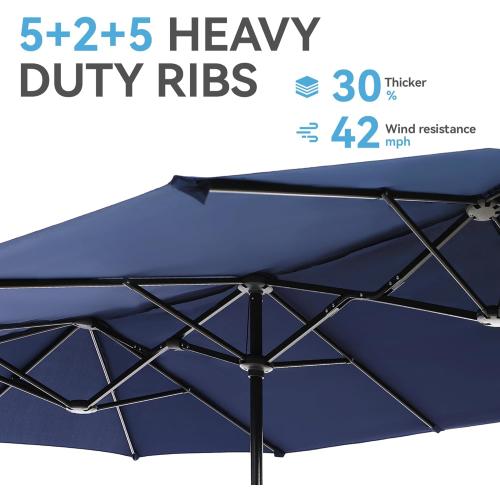 GREEN PARTY 13 ft Outdoor Patio Umbrella, Large Rectangular Table Umbrellas | Double-Sided, UV & Fade Resistant Canopy for Deck Poolside Garden Backyard, Market Umbrella with Crank & 1.5 Pole, Navy Blue