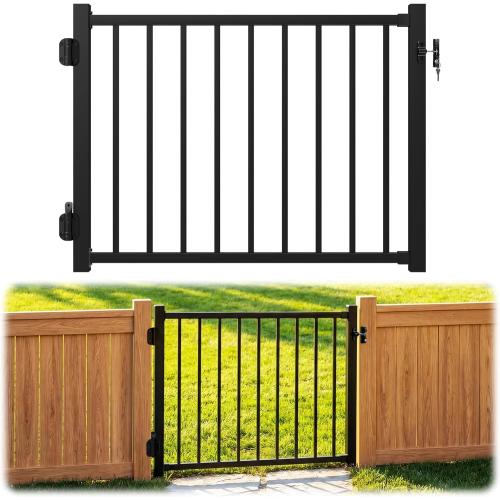 W.4ft x H.36in Aluminum Deck Gate Outdoor, Cuttable Porch Gate Kit with Latch and Auto-Closing Hinge, AAMA 2604–Grade Sand-Texture Black Outdoor Gate for Deck Railing Patios, Porch, Garden