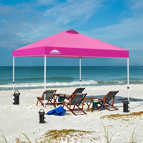 EAGLE PEAK Pop Up Canopy Tent with Wheeled Carry Bag, 8 Stakes, 4 Ropes, 4 Weight Bags, Easy Set Up Tent Canopy, 10x10 ft, 100sqft of Shade, Pink