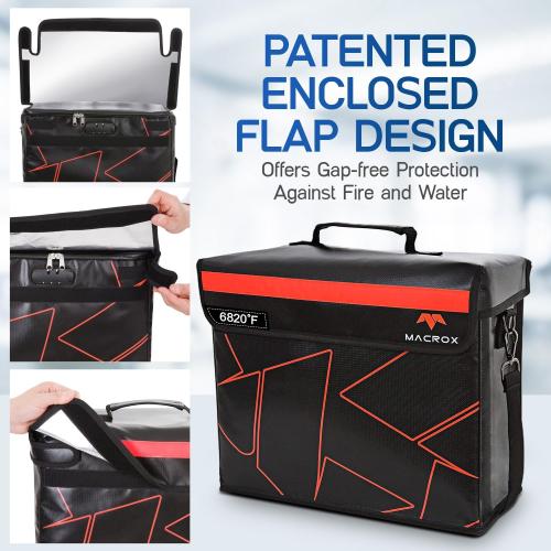 Size 16x12.6x6.5 Fireproof and Waterproof Document Bag with Lock, 6200℉ Insulated, Patented Enclosed Flap Design, Heavy Duty Fire Safe Storage Box for Documents, Files & Valuables, 16x12.6x6.5