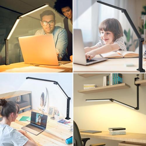 Black ShineTech LED Desk Lamp with Clamp, Architect Lamp for College Dorm & Home Office, Dual Lights with 4CCCT & 5 Brightness Levels for Sewing, Studying, Working
