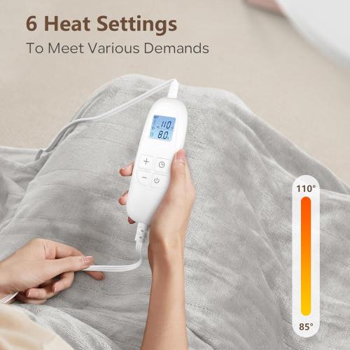 Electric Heated Blanket Queen Size with 6 Levels & 8h Auto Off, Ultra Soft Flannel Full Body Heating Blanket, Machine Washable, Warm Gray, 84 x 90