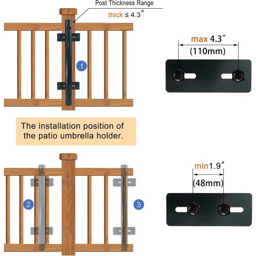 Patio Umbrella Holder, Heavy-Duty Metal Mount Stand for Deck - Sturdy Base for Railing-Mounted Clamps With Pole Maximizing Balcony Space and Shade