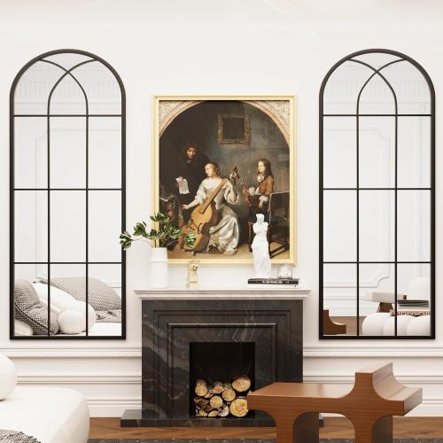 Arched Full Length Mirror 56x22, Black Windowpane Arched-Top Mirror, Metal Wall Mounted or Leaning Mirrors for Bedroom, Living Room, Entryway ‼️this is more of a wall hanging mirror it is not as long as pictured‼️