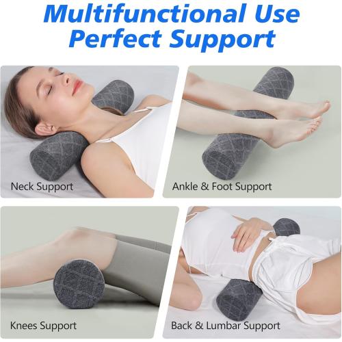 Cozyhealth 3.1 H Small Cervical Roll Pillow, Medium Soft Memory Foam Neck Round Pillow Cylinder Bolster Pillow for Sleeping, Round Neck Support for Bed, Legs, Back and Yoga (Grey, Small - 3.1 H)
