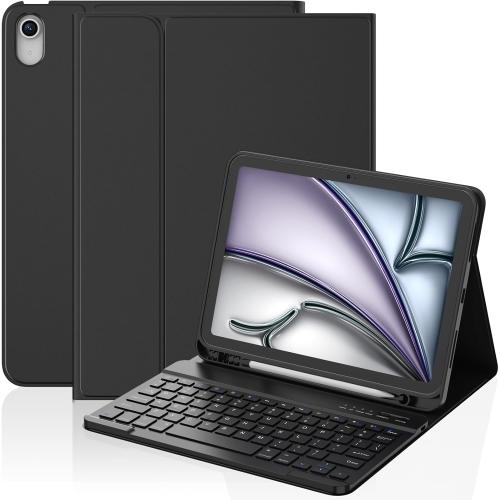 KBCASE for iPad Air 11 inch (M4/M3/M2) 2026/2025/2024 Case with Keyboard, Keyboard Case for iPad Air 5th/4th Gen/for iPad Pro 11 2018, Detachable Wireless Keyboard Case with Pencil Holder(Black)