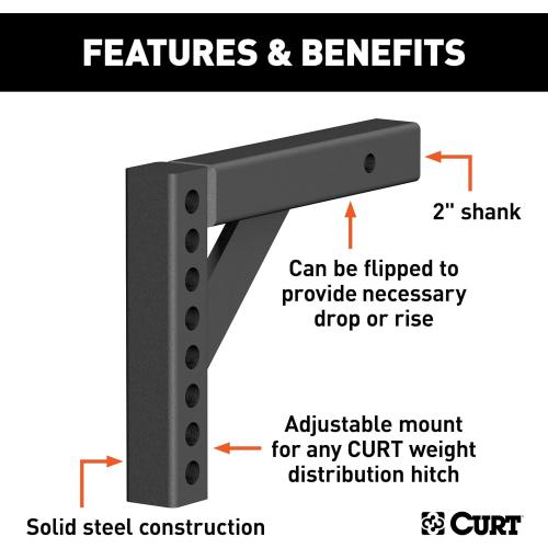 Curt Manufacturing 17120 Adj Hitch Bar 12 in X 5 625 in W/8 875 in Rise