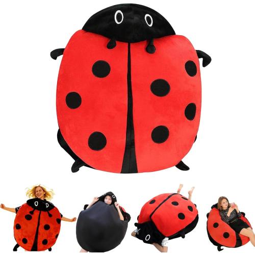 Wearable Lady Beetle Pillow, Giant Wearable Pillow Beetle-Inspired,Removable Oversized Lady Beetles Decorative Pillows,Funny Big Bug Plush Cushion for Kids and Adult (100CM / 40In)