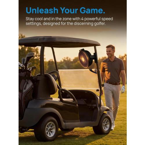 2-Pack 8-inch Magnetic Golf Cart Fan with Heavy-Duty Strap, 12000mAH Battery Operated Fan with Dual-Magnet, Bright Lighting, Compatible with EZGO Club Car Yamaha, Golf Cart Accessories, Golf Gift