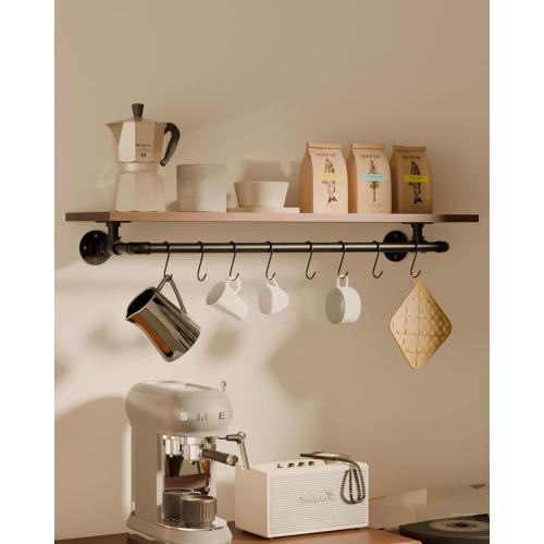 Bathroom Shelves Wall Mounted with Towel Bar, Industrial Pipe Single Tier Floating Shelf, Rustic Wood Shelf 42 Inch for Bathroom Kitchen Living Room Bedroom