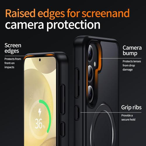 for Samsung Galaxy S24  Plus Case,Compatible with Magsafe,with 360°Rotatable Magnetic Ring Stand [Wireless Charging],Matte Translucent Slim Soft Edge Phone Kickstand,Black