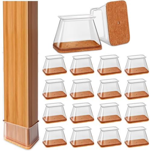 28Pcs Chair Leg Floor Protectors Rectangle for Hardwood Floors Silicone Caps Covers Felt Furniture Pads Clear Chair Sliders, Protect The Floor from Scratches(Fit:L 1.12-1.5,W 0.75-1)
