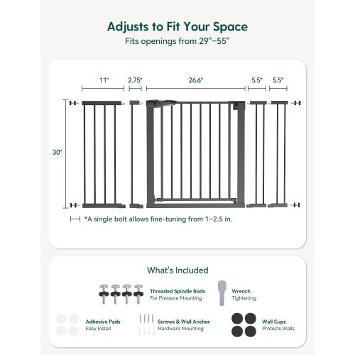 Babelio Extra Wide Baby/Dog Gate PressGuard P7, 29-55 Auto Close for The House and Doorway, Safety Pressure Mounted Pet Door, NO Need Tools and Drilling, Black