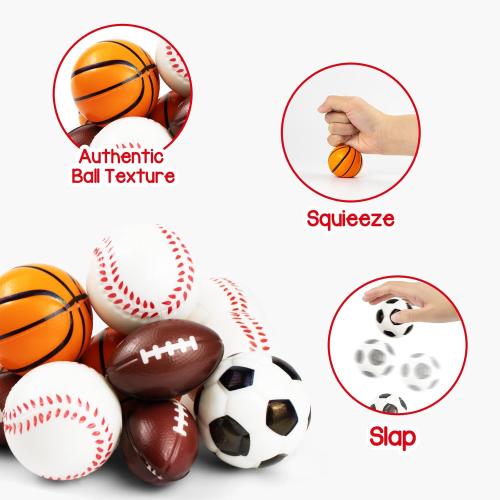 Valentines Day Gifts for Kids - 24 Pack Stress Balls with Valentines Day Cards for Kids School - Football Soccer Baseball and Basketball for Boys Girls Toddler Classroom Exchange Party Favors