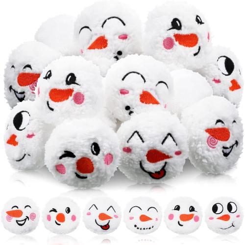 Yunsailing 24 Pcs Soft Snowball Fight Set Indoor 3 Inch Plush Snowballs with Faces Fun Snowmen Balls Winter Fake Snowball Fight for Adults Winter Outdoor Game Party Decorations(Cute)