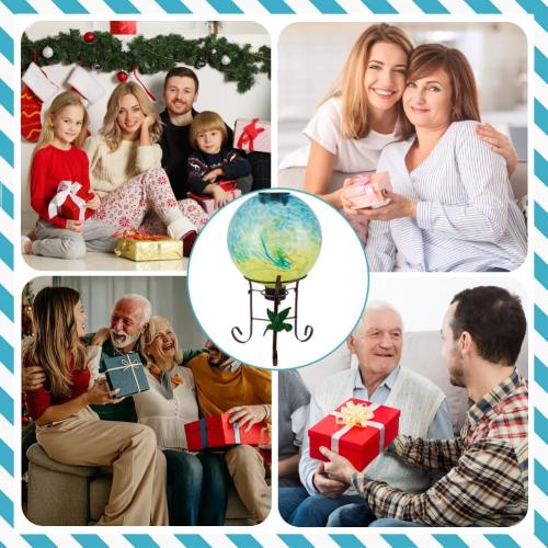 10 Diameter Solar Color-Changing Gazing Ball with 8.5 Hummingbird Metal Stand Indoor Outdoor Glass Globe Sphere Yard Ornament Solar Gazing Balls for Garden,Lawn,Patio,Porch,Gift for Women