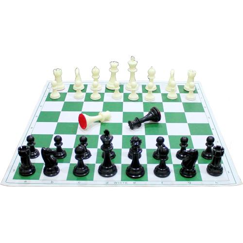 StonKraft 18.2'' x 18.2'' Tournament Chess Vinyl Foldable Chess Game with Solid Plastic Pieces (with Extra Queen) - Ideal for Professional Chess Players