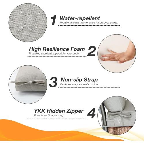 Unimatta Sunbrella Outdoor High Back Chair Cushion Seat Pads, 44 x 21 Inch Water-Repellent & Fade-Resistant Patio Furniture Cushions with Ties for Adirondack, Rocking Chairs, Specrtum Pebble
