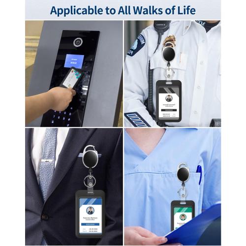 Uniclife 10 Pack Sliding ID Badge Holder Hard Black Vertical Plastic Card Case Protector Pouch with Clear Window for Office School ID Credit Cards Proximity Key Cards Driver’s Licenses and Passes