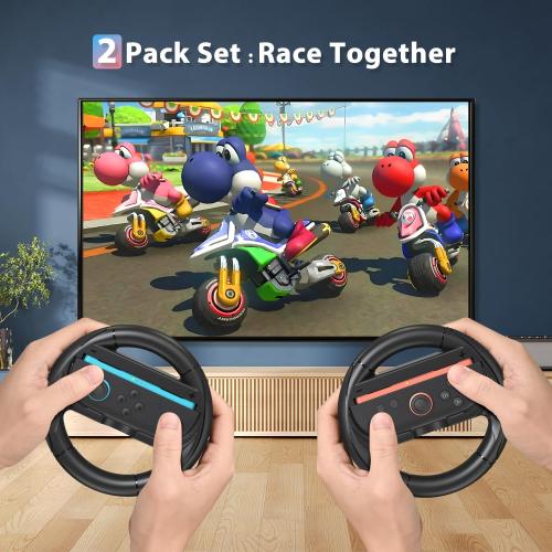 innoAura Steering Wheels for Switch 2（2025）, Ergonomic Design-Racing Wheels Family Use Switch 2 Accessories for NS2 Mario Kart World/ Mario Kart 8 (2x Black)