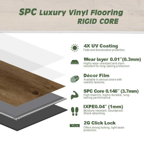 SPC Luxury Vinyl Flooring 5mm Thick | Waterproof Click Lock Rigid Core | IXPE Soundproof Underlayment | Easy Install Wood Look Plank​,10 Planks (21.5 Sq. Ft) (Hickory)