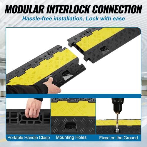 VEVOR Cable Protector Ramp, 2 Channel, 22000 lbs/axle Capacity Heavy Duty TPU Wire Cord Cover Ramp Hose Protector Driveway, Traffic Speed Bump w/TPR Flip-Open Top Cover, for Indoor & Outdoor