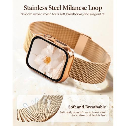 Metal Magnetic Band and Case Compatible with Apple Watch 38mm 40mm 41mm 42mm 44mm 45mm 46mm, Stainless Steel Milanese Mesh Loop Strap with Cover for iWatch Series 11 10 9 8 7 6 5 4 3 2 1 SE