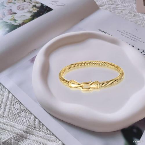 Stainless steel twisted wire bracelet with hook and loop, Twisted Cable Stylish Fine Stainless Steel Cable Cuff Bracelet with Hook Clasp Bracelets Jewelry for Women, Fashionable Roman numeral bracelet suitable for women(Gold)