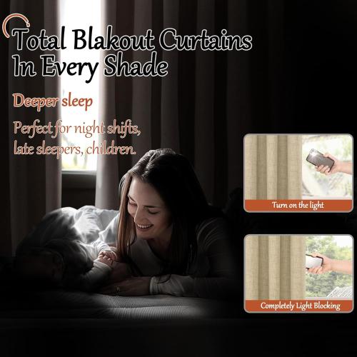 Faux 100% Blackout Curtains for Bedroom 63 Inch Length 2 Panels, Thermal Insulated Total Light Blocking Noise Reducing Linen Window Curtains for Nursery, Bronze Grommet, Each 52 Wide, Burlap