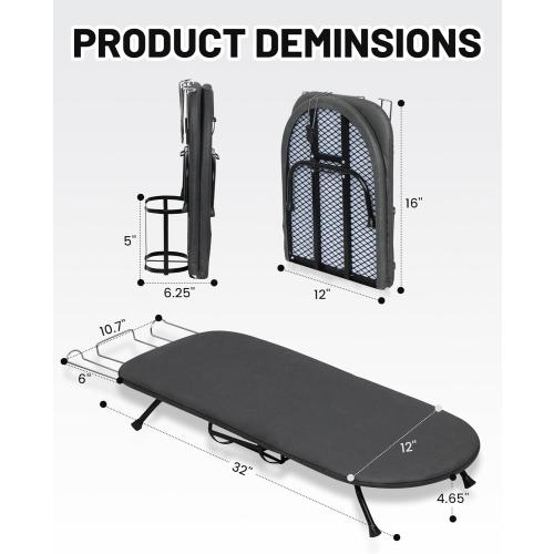 ZOES HOMEWARE Metal Mesh Panel Tabletop Ironing Board with Iron Holder & Rest, Small Tabletop Ironing Board, Compact Mini Iron Board with 8mm Thicken 100% Cotton Pad, 32x12x4.8