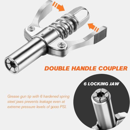 Lnchett Grease Gun with Quick Release Coupler, 9000 PSI Professional Heavy Duty 14 oz Pistol Grip Grease Gun with 18 Inch Spring Flex Hose, 1 Extension Rigid Pipe and1 Sharp Nozzle Included