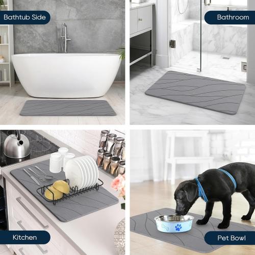 Quick Drying Stone Bath Mat, Diatomaceous Bathroom Mats Non Slip Stone, Quick Dry Diatomaceous Earth Bath Mat Super Absorbent (Dark Grey)
