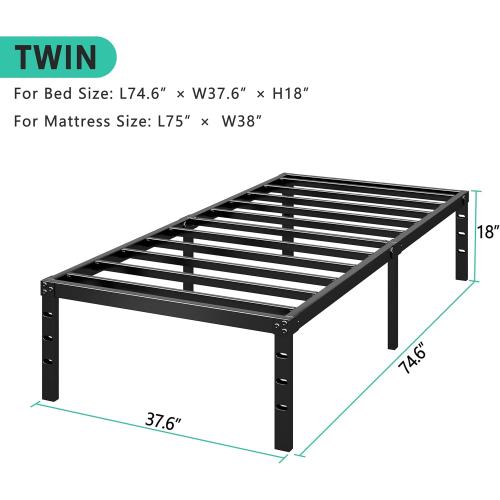 Metal Platform Bed Frame 14 Inch Tall,No Box Spring Needed,Twin Size Bed with Heavy Duty Strong Support Slats,Easy to Assemble,Black