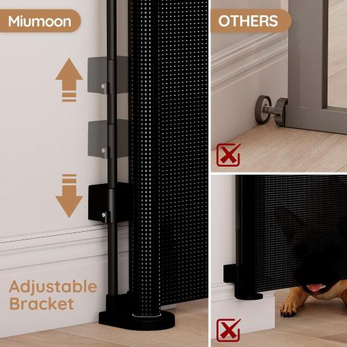 Miumoon One-Hand Operation Retractable Baby Gates, 150 inch Retractable Gate with Reinforced Strip Design to Prevent Crawling Through, 12 FT Extra Wide Retractable Dog Gate for Indoor/Outdoor