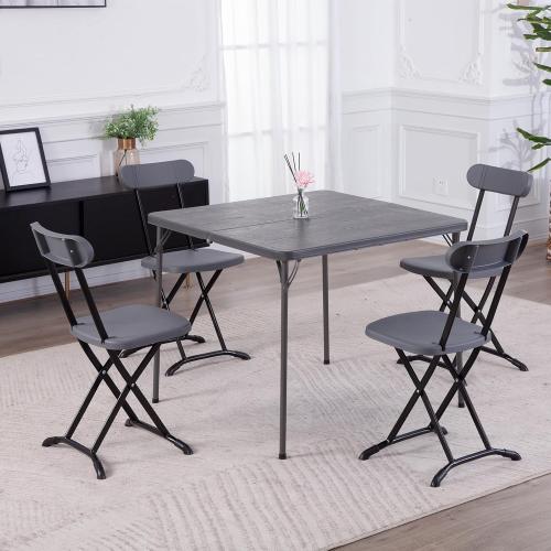 34 Square Folding Card Table, Plastic Folding Tables, Portable Fold Up Table w/Handle, Bearing 330 Lbs, Indoor and Outdoor Bi-Folding Table for Picnic, Party, Camping, Grey Woodgrain