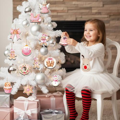36pcs Gingerbread Ornaments Pink Gingerbread Man Tree Decorations Double Sided Design Christmas Tree Hanging Ornaments for Xmas Holiday Indoor Outdoor Decorations