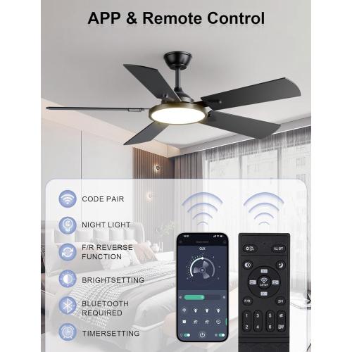 OJX Ceiling Fans with Lights, 52 inch Ceiling fan with Light and Remote/APP Control, 3CCT, Quiet DC Reversible, Dimmable, Modern Ceiling Fan for Bedroom, Living Room, Kitchen, Indoor/Outdoor Use