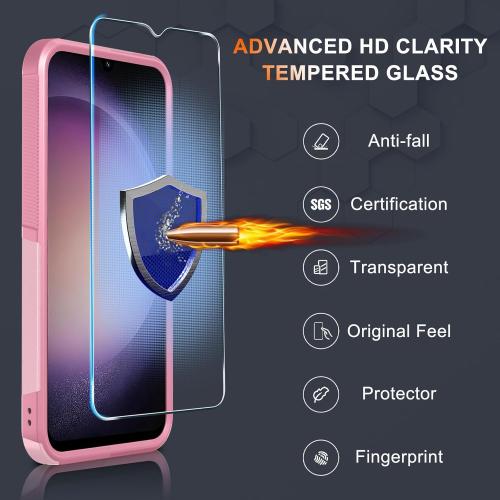 RMOCR Case for Samsung Galaxy A16 5G, Full Body Heavy Duty Rugged Shockproof Protective Phone Cover with Lanyard Strap, Tempered Glass Screen Protector and Camera Lens Cover, Cute Pink