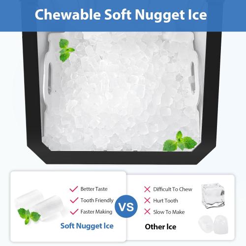Aeitto Nugget Ice Maker Countertop, 55lbs/Day, Rapid Ice Release in 5 Mins, Large Capacity Chewable Ice Maker, Self-Cleaning with Stainless Steel Housing Ice Machine for Home Office and Party, Blcak
