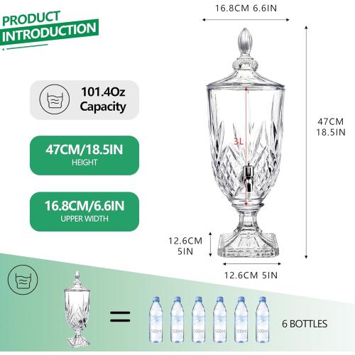 Clear 0.8 Gallon Glass Drink Dispenser for Parties 3L Crytal Iced Beverage Dispenser with Spigot Wedding Beverage Server for Party Bar