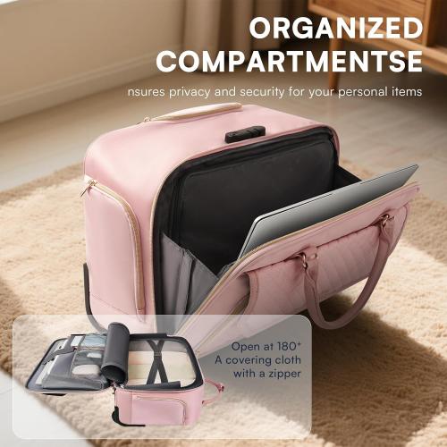 Rolling Laptop Bag Women, Rolling Briefcase for Women for Work, 17.3 Inch Computer Bag with Wheels, Fashion Flap Laptop Bag With Wheels for Work Business, for Teacher, TSA Friendly Design, Pink