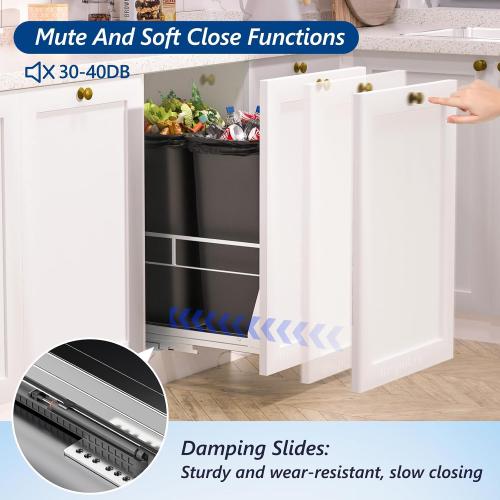 Insputer Dual Pull Out Trash Can Under Cabinet with Soft-Close Slides, Heavy Duty Under Sink Trash Can Kit for Kitchen Sink, Laundry, Garbage Can Not Included, Requires 17 W X 24 D Cabinets
