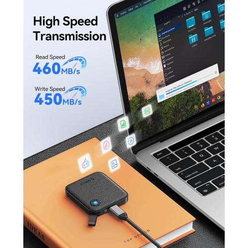 ORICO Portable SSD 256 GB with 2 in 1 USB C Cable, External Solid State Drives, Up to 460MB/s, Status Indicator, Reliable Storage for USB-C Smartphone, Tablet, PC - B5PLUS