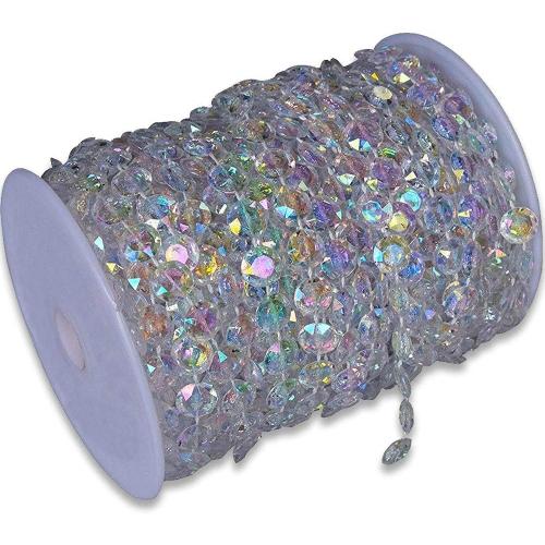 99FT DIY Garland Diamond Acrylic Crystal Beads Strand Shimmer Wedding Decorations Party Decoration Crafting Projects (Iridescent)