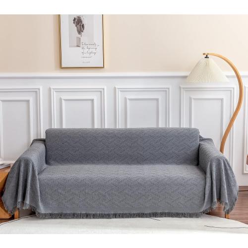 Deep Dream Sectional Covers for 3 Cushion Couch, Sofa Dogs, Geometrical Jacquard Fabric (X-Large, 71 x 118, Dark Grey)