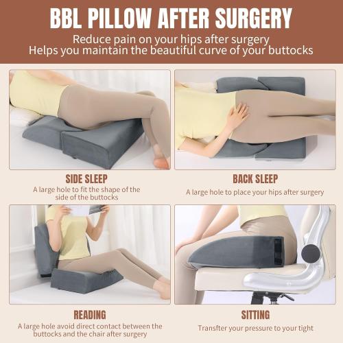 HOMBYS Adjustable Size BBL Pillow After Surgery for Sleeping,High Density Foam Butt Pillow,Brazilian Butt Lift Pillow Post Surgery Recovery for Sleeping,BBL Chair with Hole (Dark Grey)