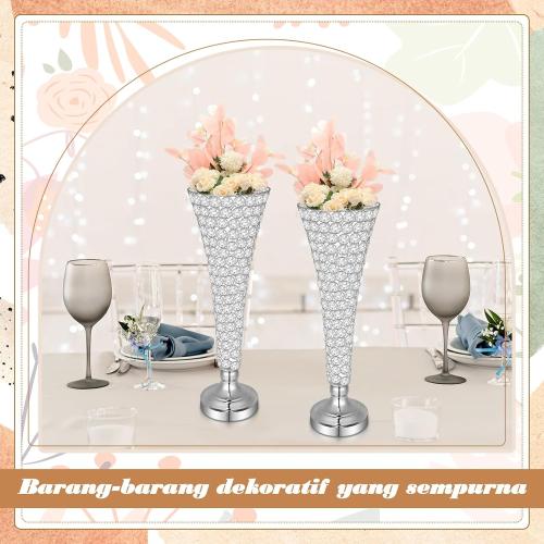 Rtteri 4 Pcs 20 Inch Tall Crystal Vase for Centerpieces Wedding Christmas Metal Crystal Trumpet Flower Vase Stand for Holiday Table Floor Wedding Banquet Celebration, Classic Elegance(Silver)